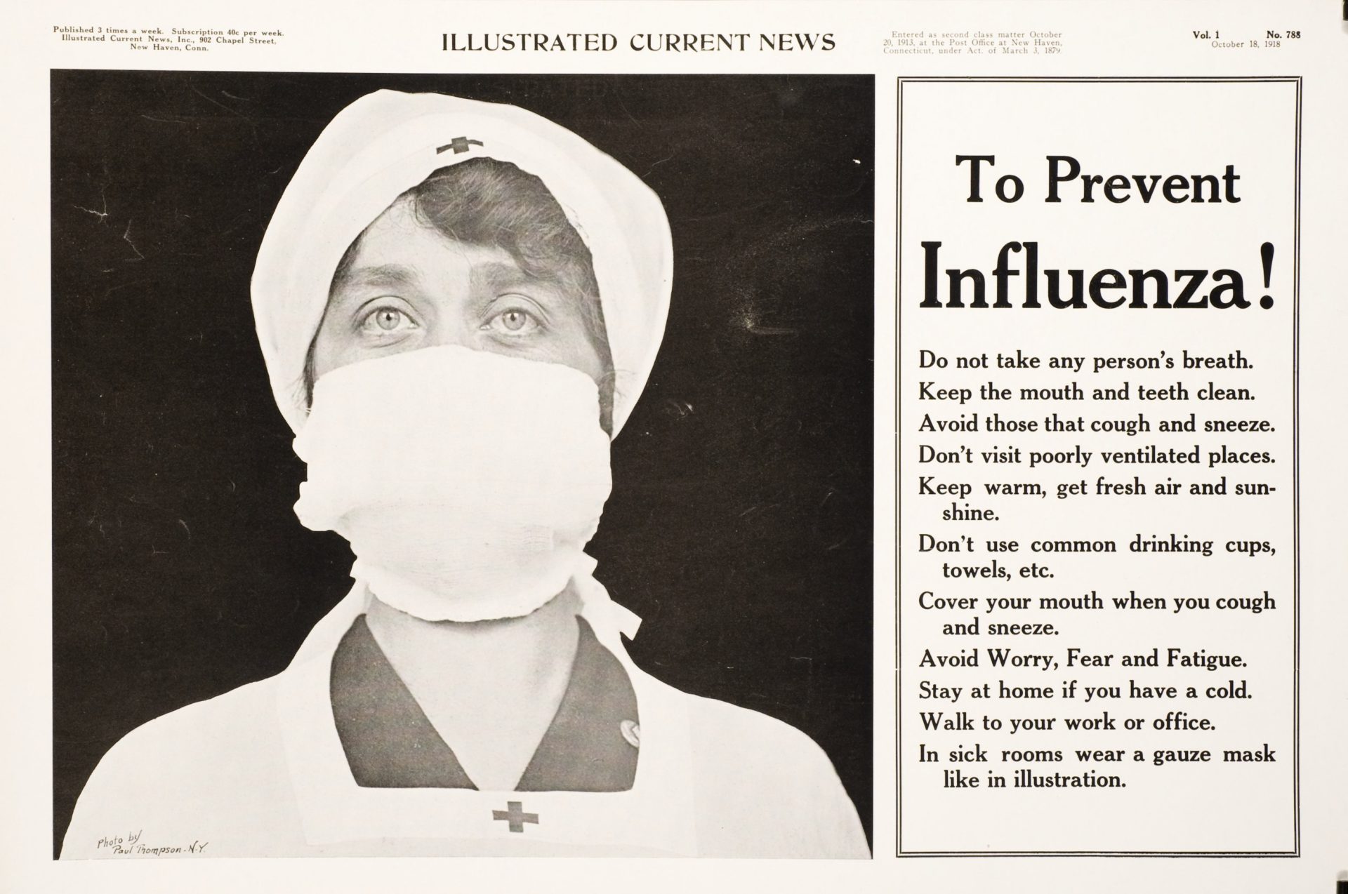 Image of nurse wearing face mask with instructions on preventing flu spreading